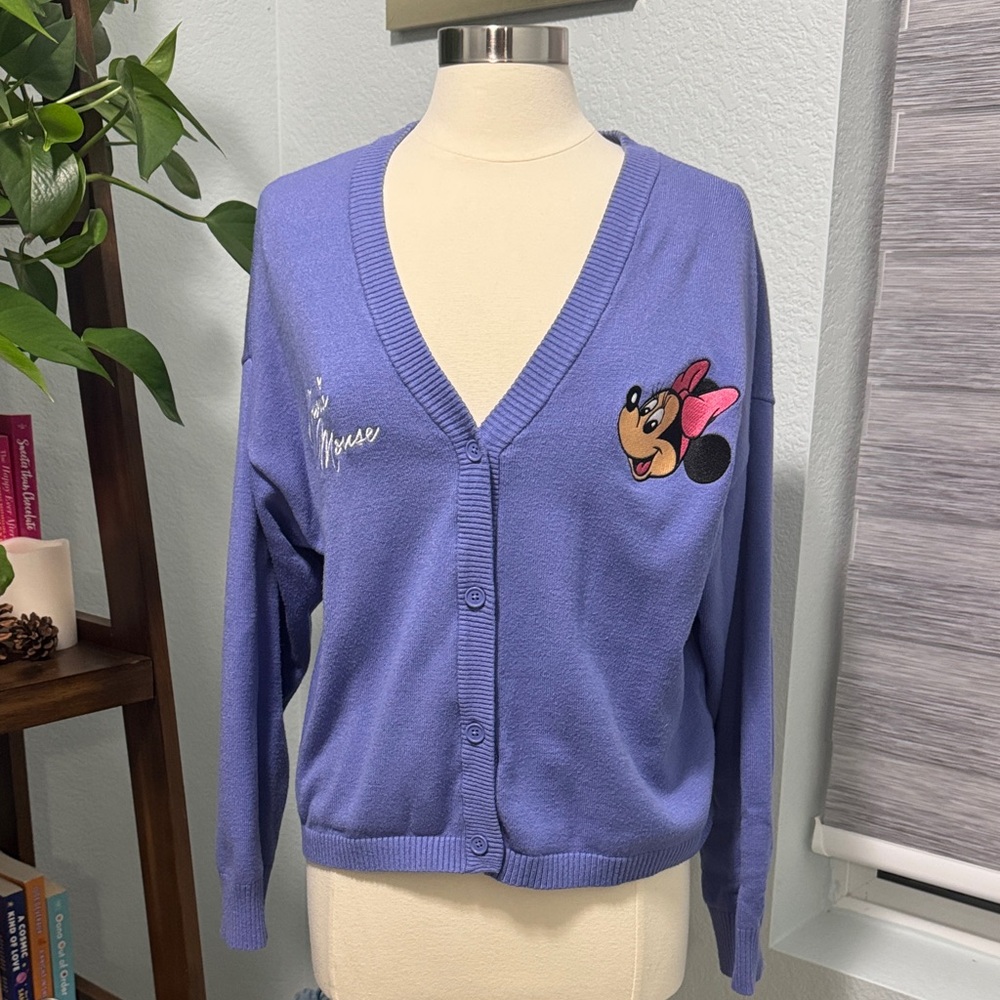 Disney Lavender V-Neck Minnie Mouse Button Cardigan Sweater